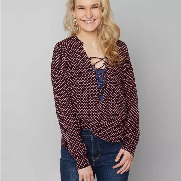 Billabong NWT finding happiness blouse size small pink and black top peasant - Picture 2 of 4